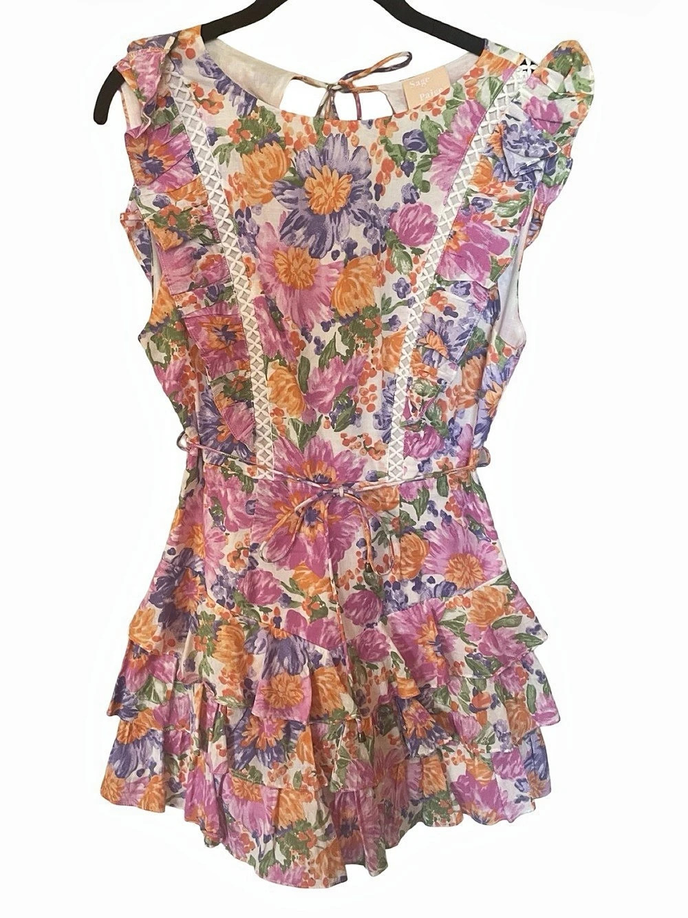 Sage + Paige Floral Ruffle Romper Size M Open Back Boho